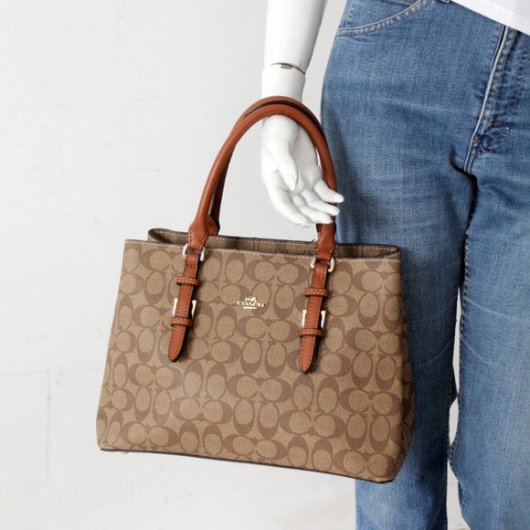 Coach Signature Coated Canvas Satchel Bag with Leather Handles - Picture 9 of 16